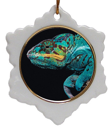 Chameleon Jolly Santa Snowflake Christmas Ornament