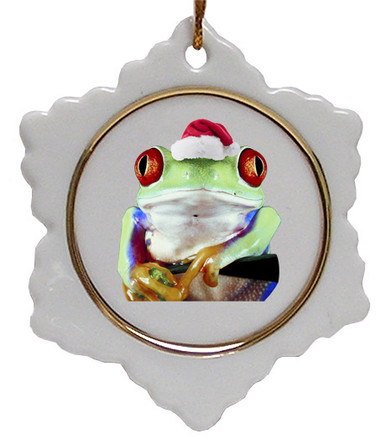 Tree Frog Jolly Santa Snowflake Christmas Ornament