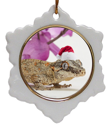 Gecko Jolly Santa Snowflake Christmas Ornament