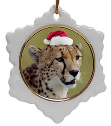 Cheetah Jolly Santa Snowflake Christmas Ornament