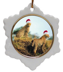 Cheetah Jolly Santa Snowflake Christmas Ornament