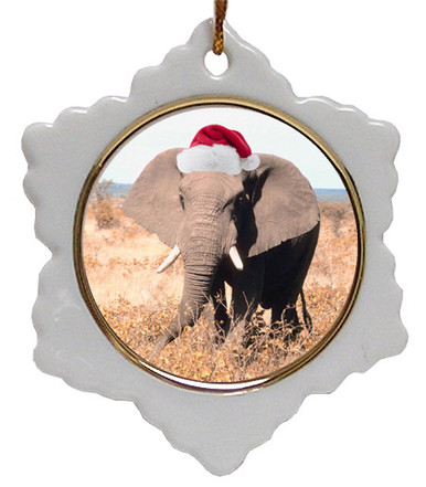 Elephant Jolly Santa Snowflake Christmas Ornament