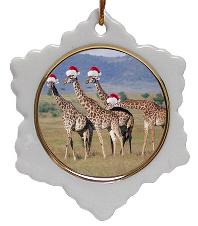 Giraffe Jolly Santa Snowflake Christmas Ornament