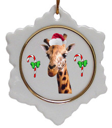 Giraffe Jolly Santa Snowflake Christmas Ornament