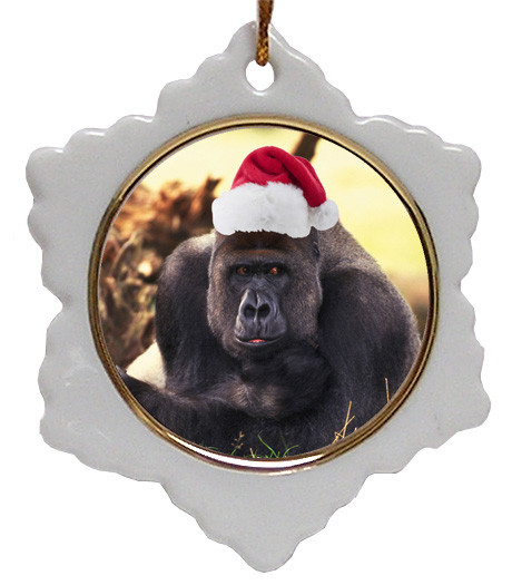 Gorilla Weihnachtsornament – Handbemalte Geschenkbox Aus Steinharz, 5,1 Cm, Mit Goldener Kordel