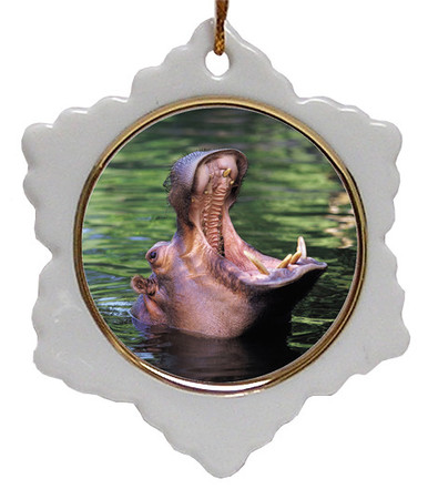 Hippo Jolly Santa Snowflake Christmas Ornament