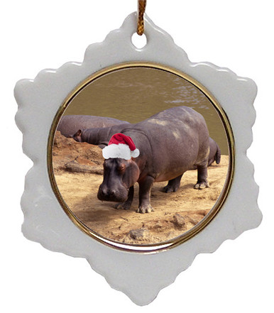 Hippo Jolly Santa Snowflake Christmas Ornament