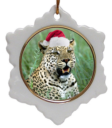Leopard Jolly Santa Snowflake Christmas Ornament