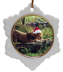 Lion Jolly Santa Snowflake Christmas Ornament