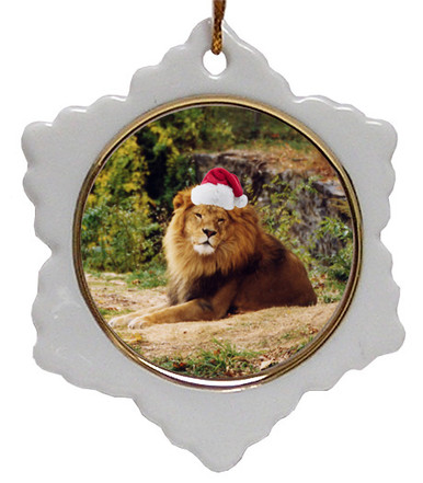 Lion Jolly Santa Snowflake Christmas Ornament