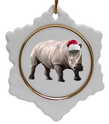 Rhino Jolly Santa Snowflake Christmas Ornament