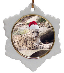 Snow Leopard Jolly Santa Snowflake Christmas Ornament