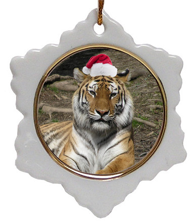 Tiger Jolly Santa Snowflake Christmas Ornament