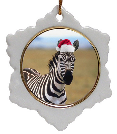 Zebra Jolly Santa Snowflake Christmas Ornament