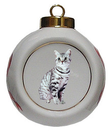 American Shorthair Cat Porcelain Ball Christmas Ornament