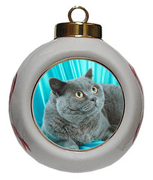 British Shorthair Cat Porcelain Ball Christmas Ornament