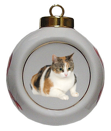 Calico Cat Porcelain Ball Christmas Ornament