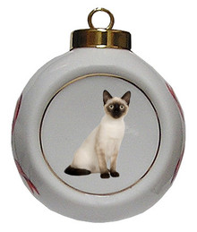 Siamese Cat Porcelain Ball Christmas Ornament