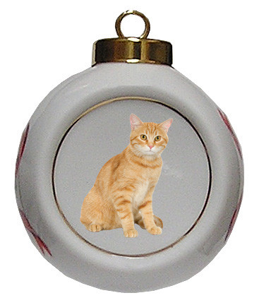 Tabby Cat Porcelain Ball Christmas Ornament