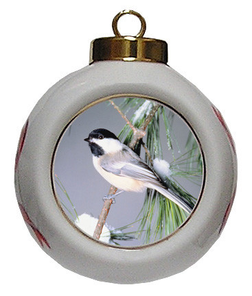 Chickadee Porcelain Ball Christmas Ornament