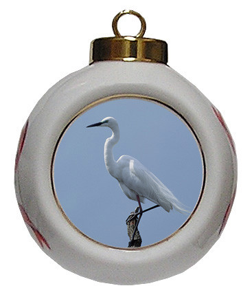 Egret Porcelain Ball Christmas Ornament