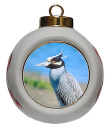 Yellow Crowned Heron Porcelain Ball Christmas Ornament