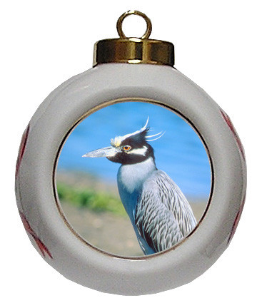 Yellow Crowned Heron Porcelain Ball Christmas Ornament