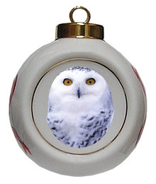 White Owl Porcelain Ball Christmas Ornament