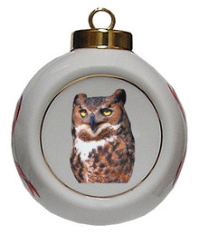 Great Horned Owl Porcelain Ball Christmas Ornament