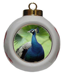 Peacock Porcelain Ball Christmas Ornament