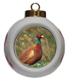 Pheasant Porcelain Ball Christmas Ornament