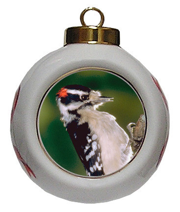 Downey Woodpecker Porcelain Ball Christmas Ornament