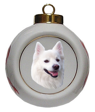 American Eskimo Dog Porcelain Ball Christmas Ornament