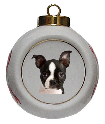 Boston Terrier Porcelain Ball Christmas Ornament