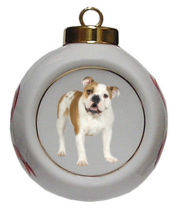 Bulldog Porcelain Ball Christmas Ornament