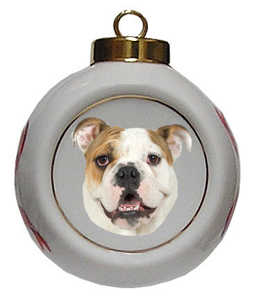 Bulldog Porcelain Ball Christmas Ornament