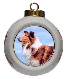 Collie Porcelain Ball Christmas Ornament