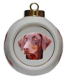 Doberman Porcelain Ball Christmas Ornament