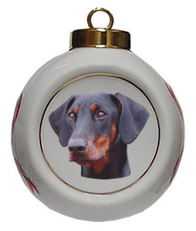 Doberman Porcelain Ball Christmas Ornament