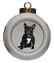 French Bulldog Porcelain Ball Christmas Ornament