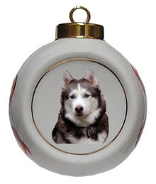 Siberian Husky Porcelain Ball Christmas Ornament
