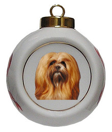 Lhasa Apso Porcelain Ball Christmas Ornament