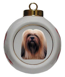 Lhasa Apso Porcelain Ball Christmas Ornament