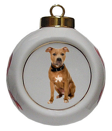 Pitbull Porcelain Ball Christmas Ornament