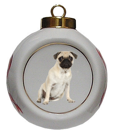 Pug Porcelain Ball Christmas Ornament