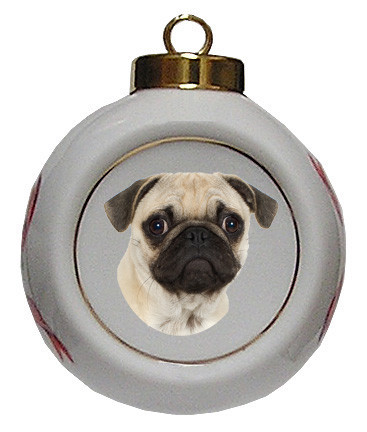 Pug Porcelain Ball Christmas Ornament