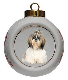 Shih Tzu Porcelain Ball Christmas Ornament