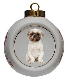 Shih Tzu Porcelain Ball Christmas Ornament