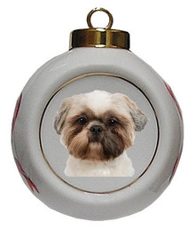 Shih Tzu Porcelain Ball Christmas Ornament