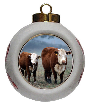 Cow Porcelain Ball Christmas Ornament